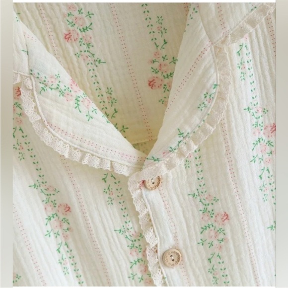 100% Muslin Double Gauze CottonHandmade Pajamas Antique Floral PrintLARGE NWT